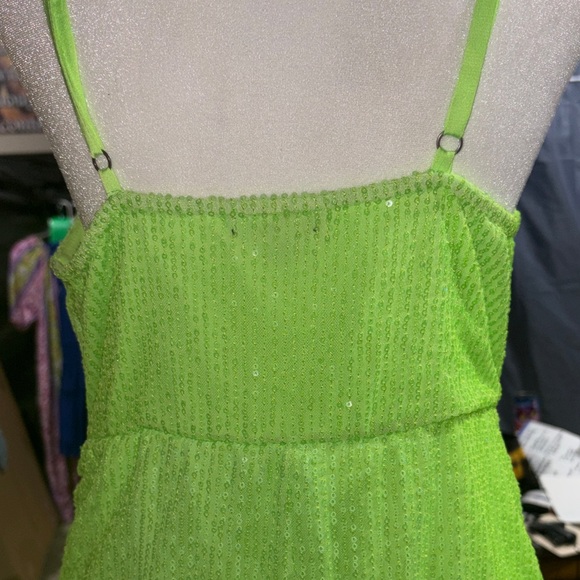Wild Fable Sz L NWOT Neon Green sequins Ruched Women  mini Dress - Picture 9 of 11